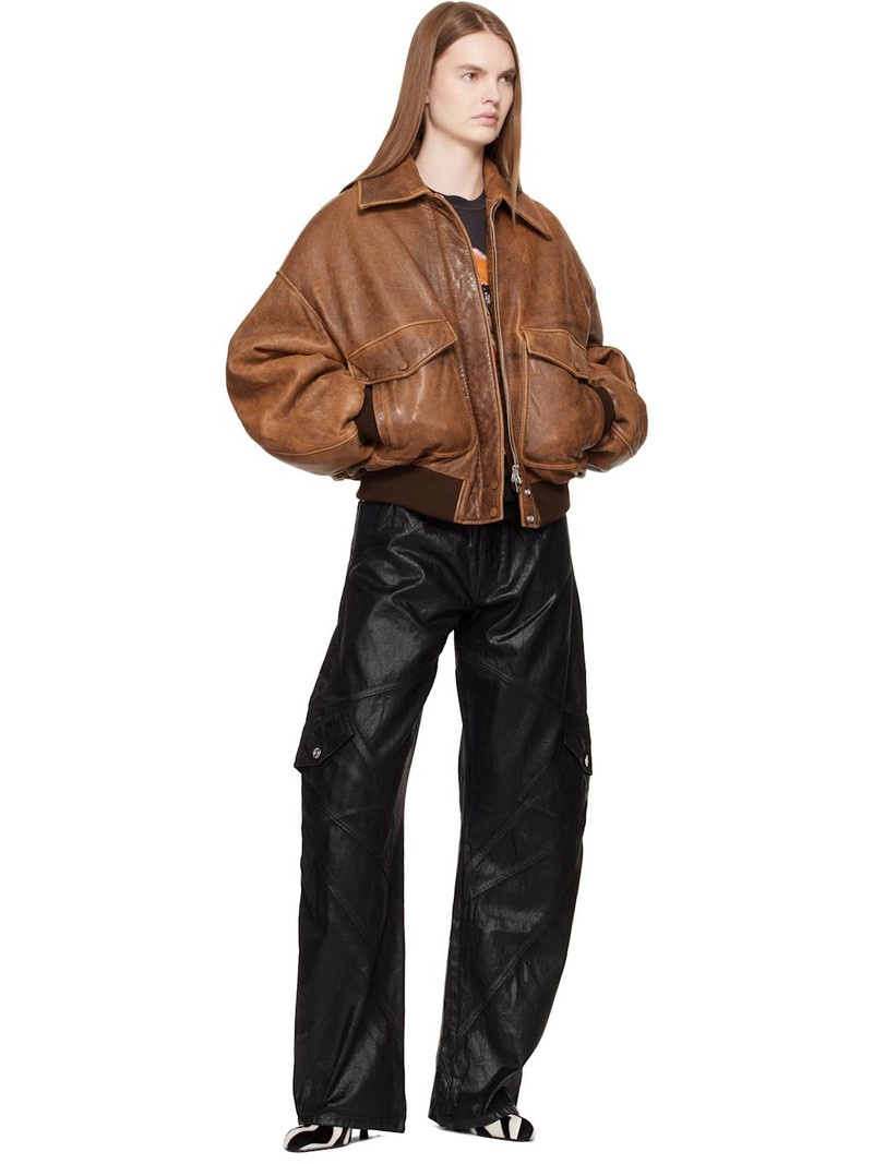 AMIRI Tan Faded Leather Bomber Jacket outlook