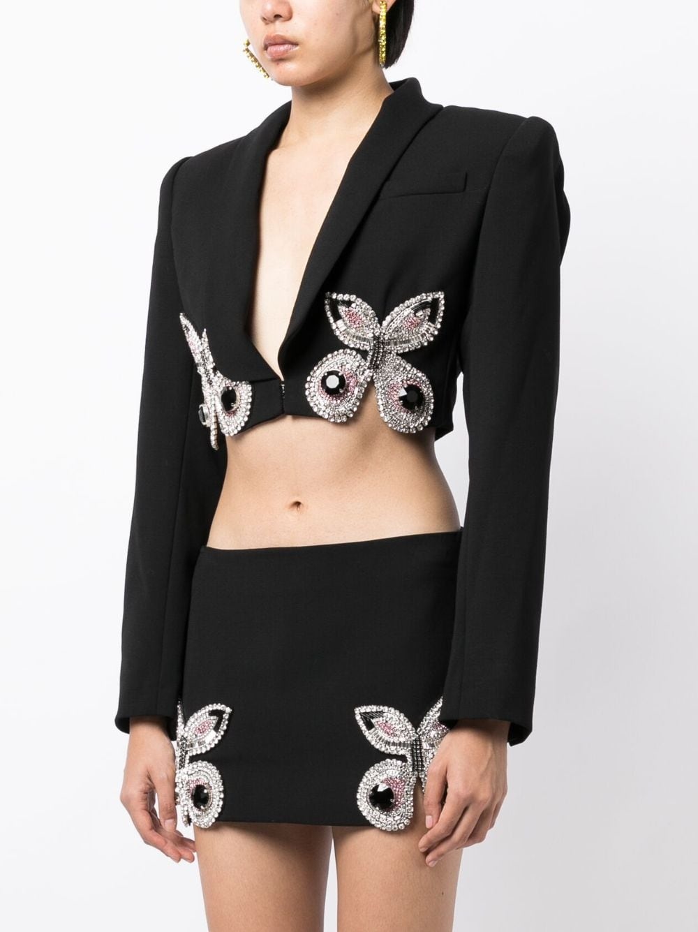 crystal-embellished cropped wool blazer - 3