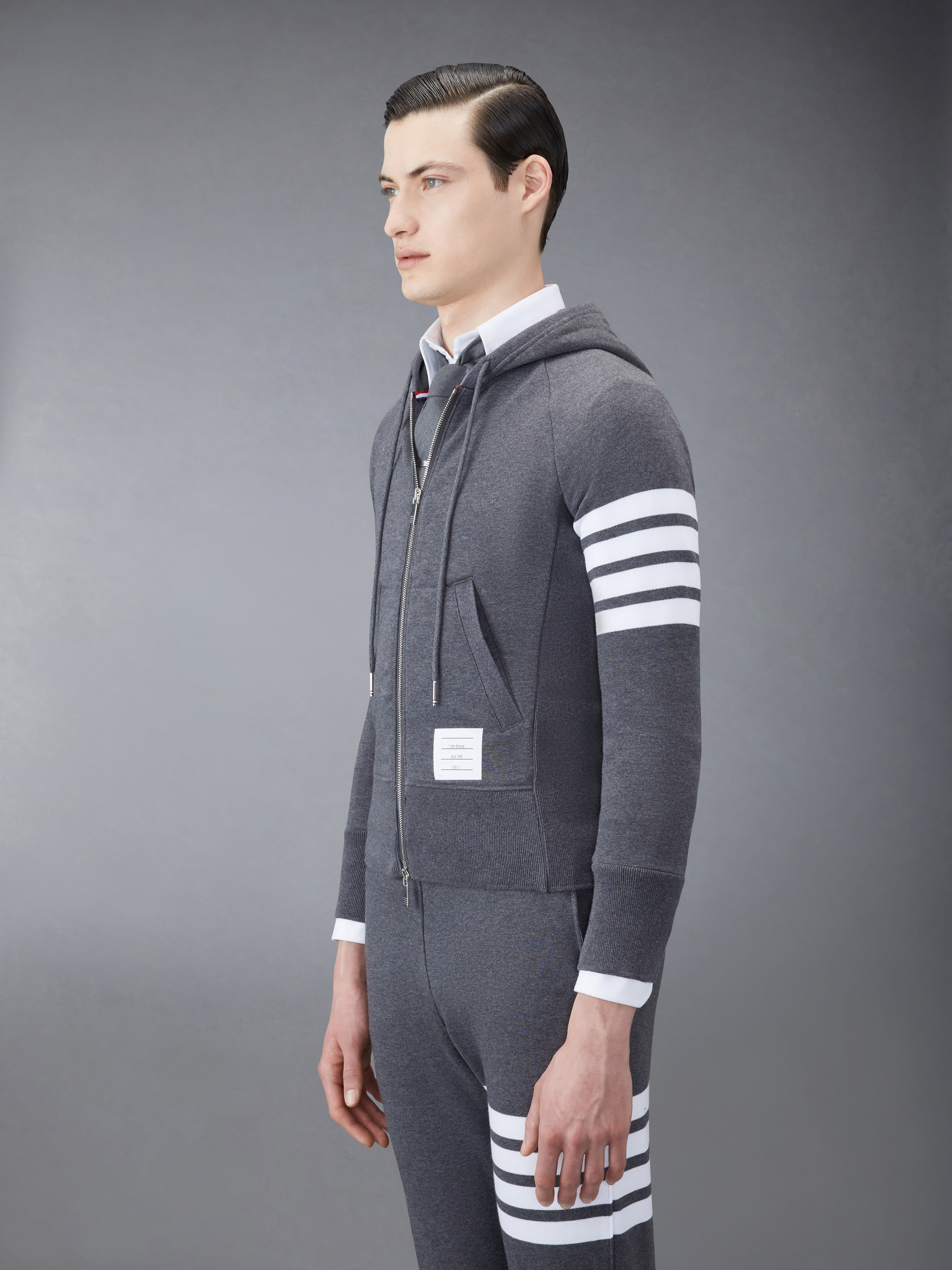 Dark Grey Loopback Jersey Knit 4-bar Zip-up Hoodie - 4
