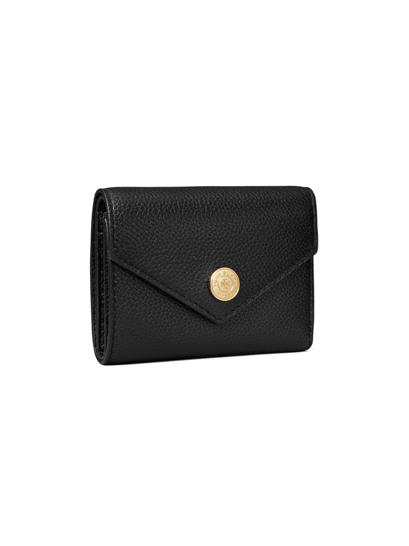 Women's T Monogram Small Pebbled Leather Wallet - Black 3
