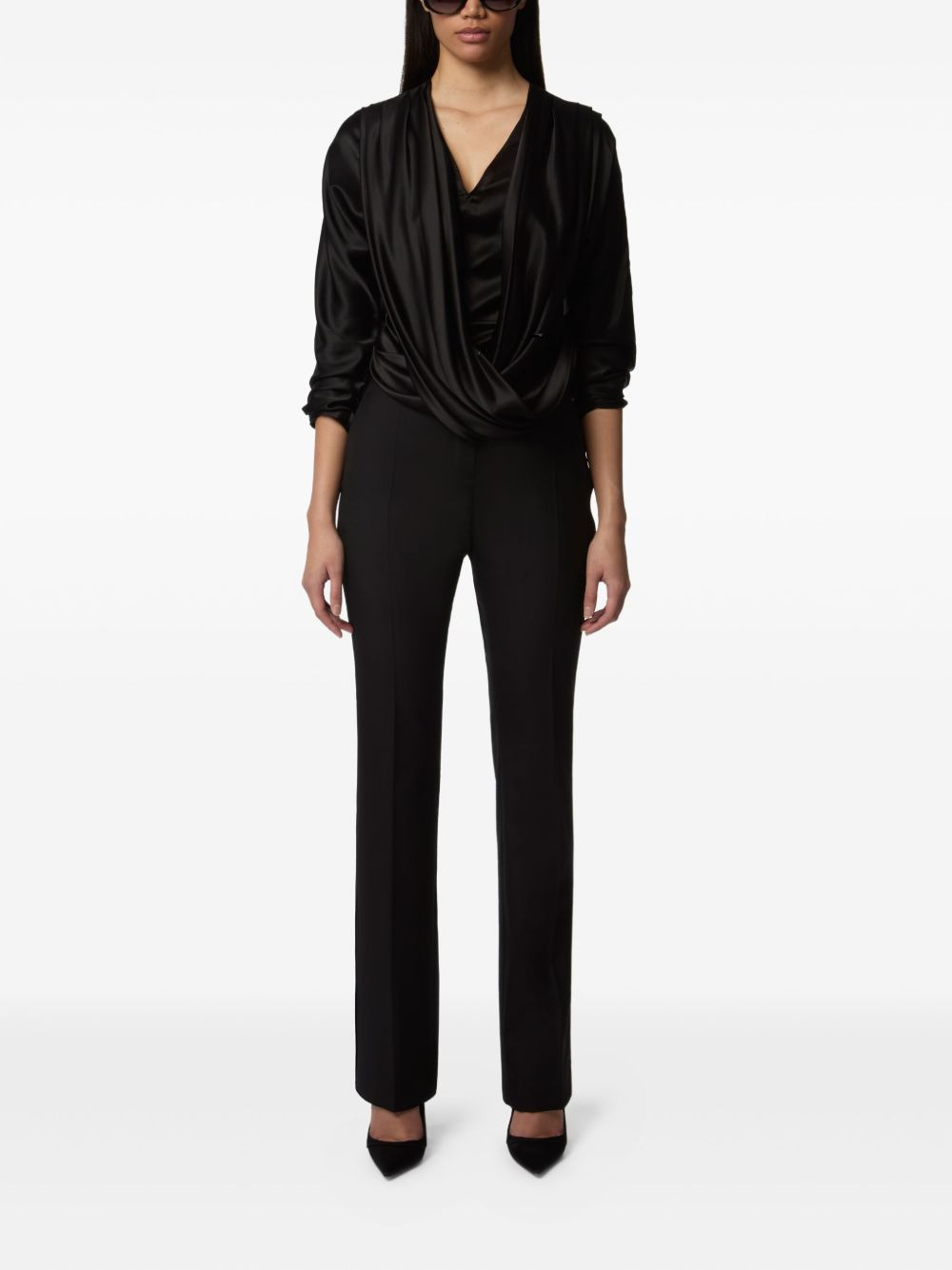 draped V-neck top - 2