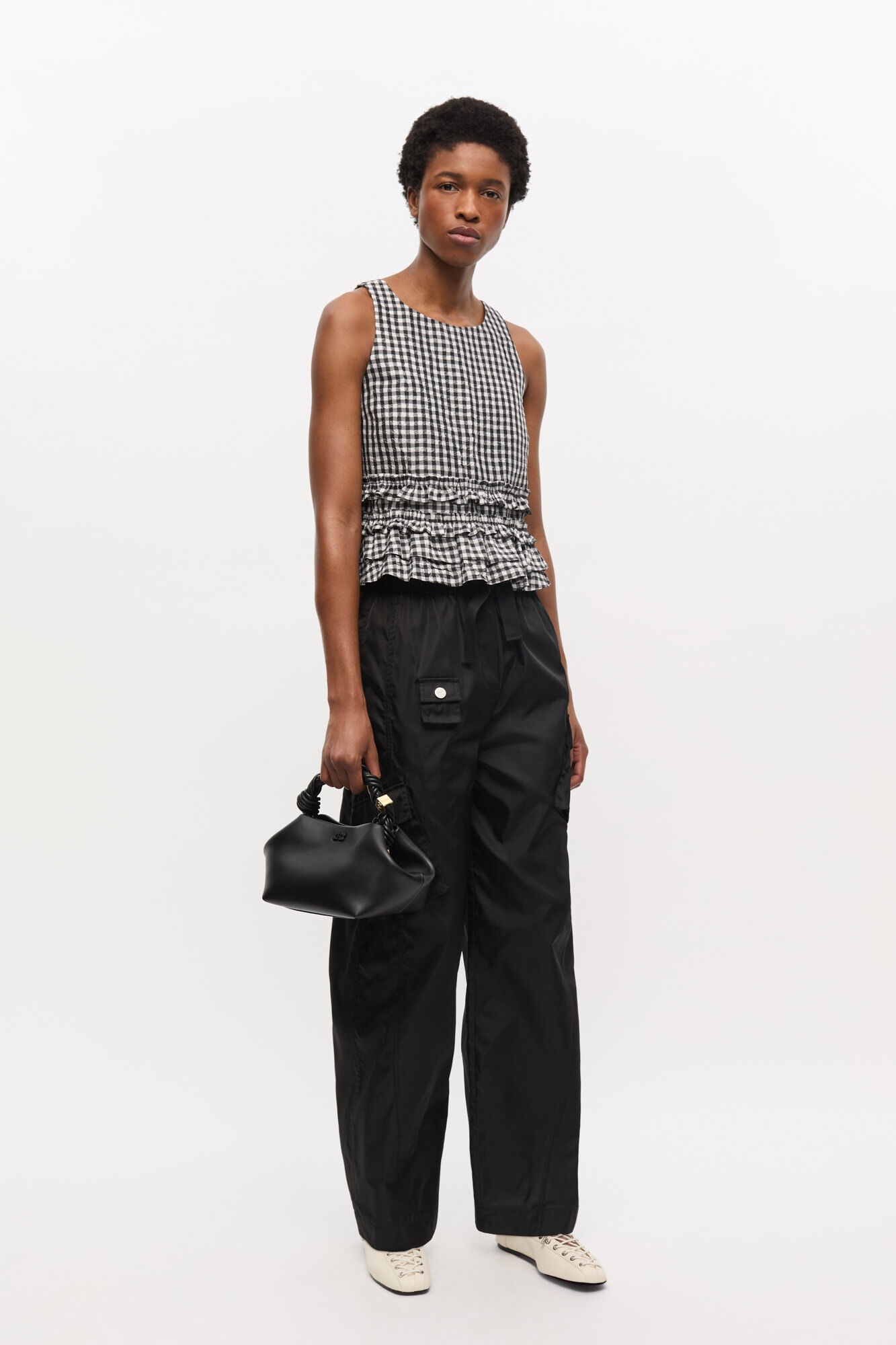 CRINKLED CHECK FRILL TOP - 3