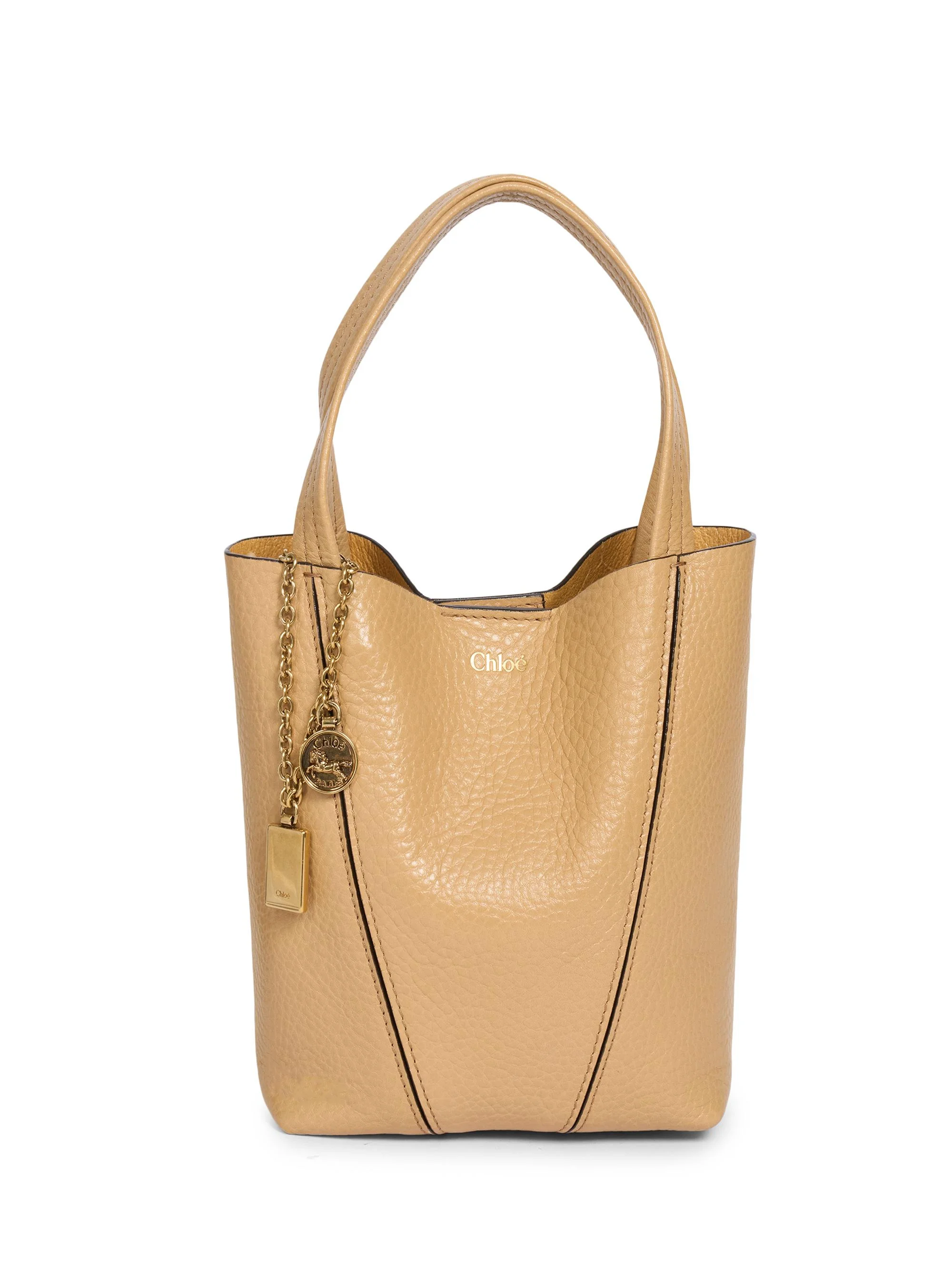 Women's Small Spin Leather Tote Bag - Sweet Beige - 1
