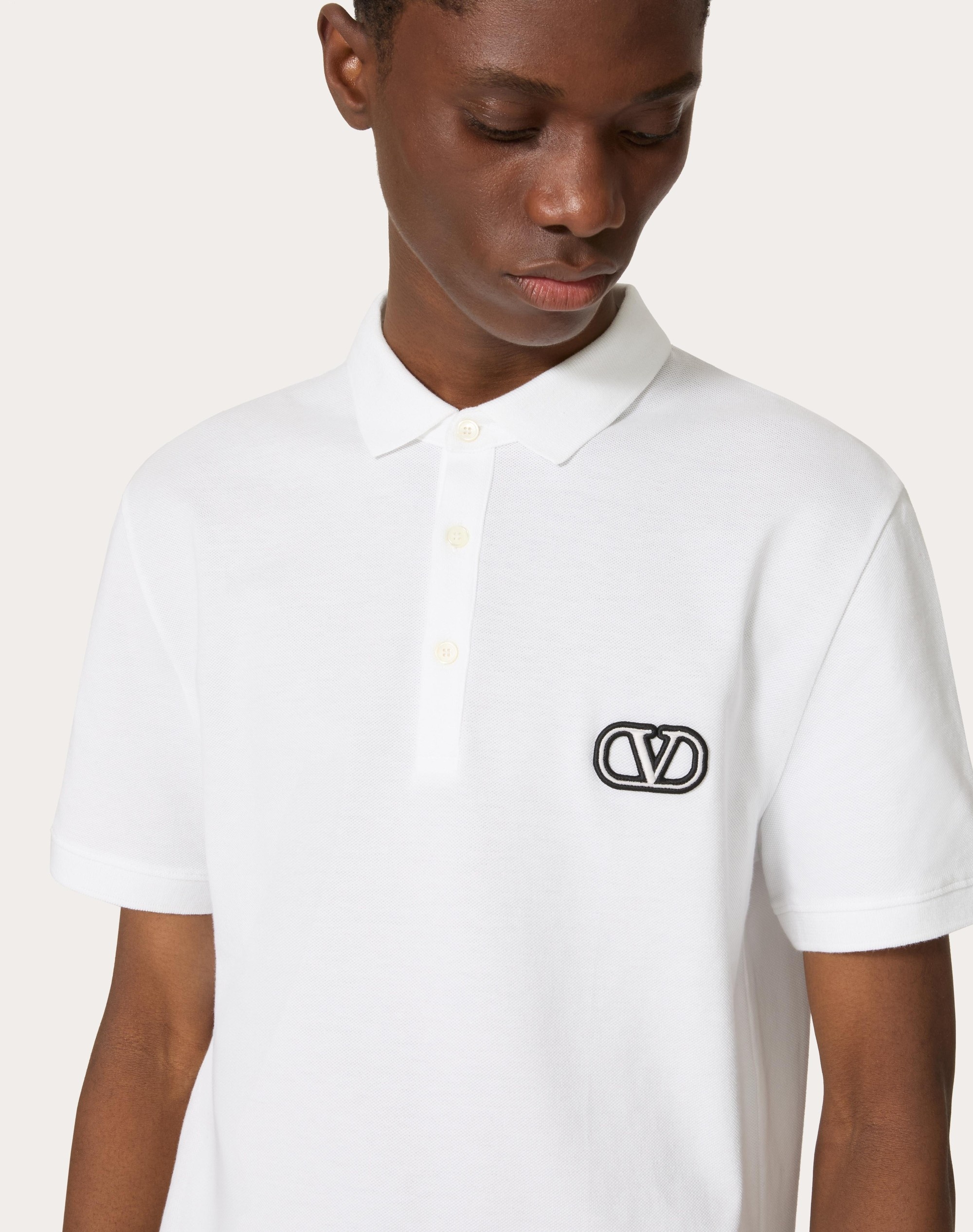 Valentino COTTON PIQUÉ POLO SHIRT WITH VLOGO SIGNATURE PATCH