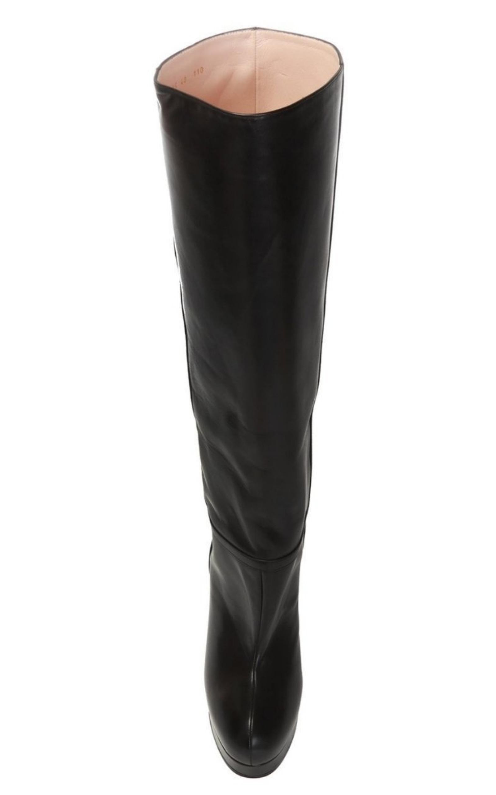 Leather Platform Knee High Boots - 5