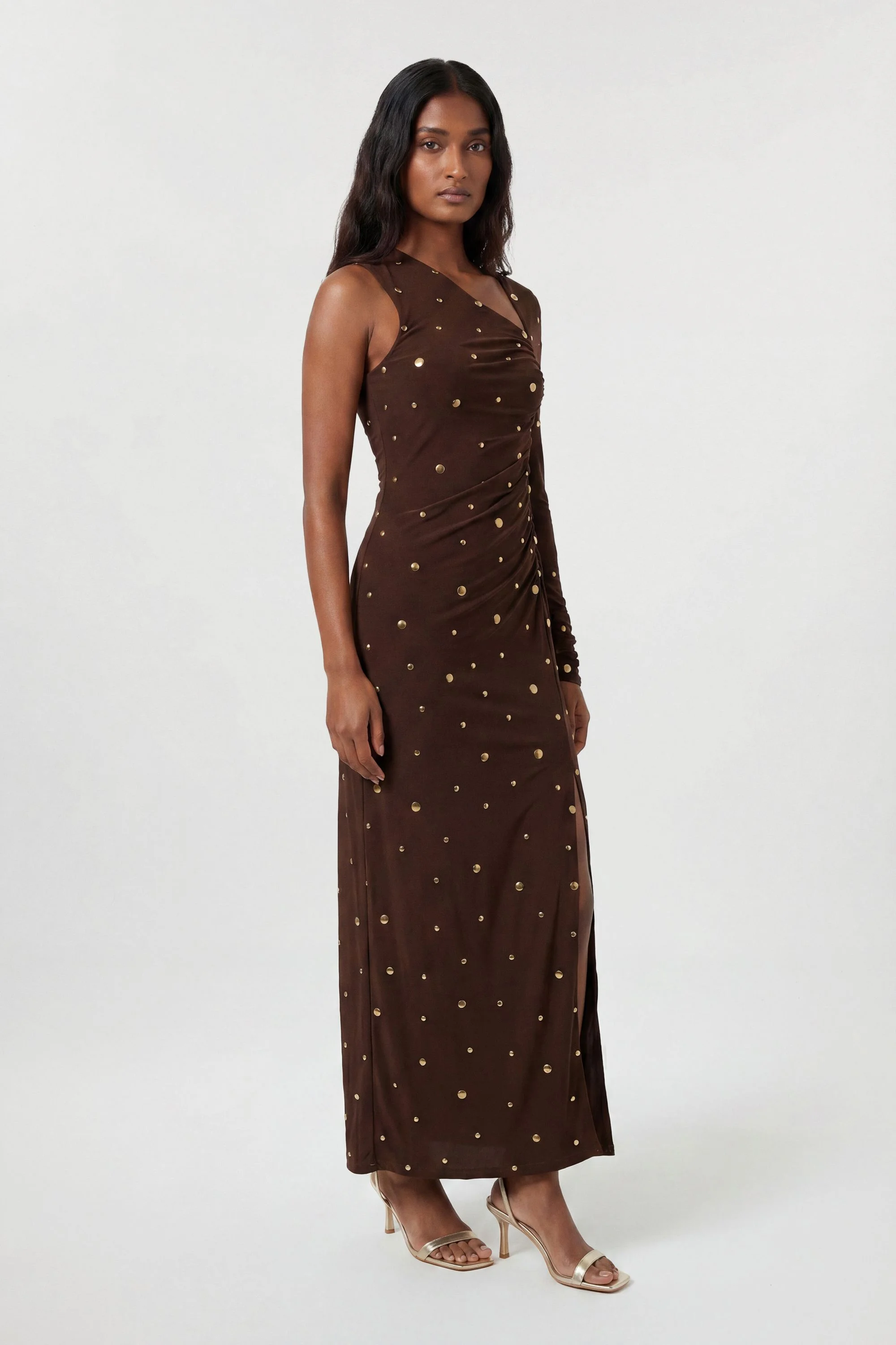 Premium Slinky Crepe Embellished Cut Out Maxi Dress - 1