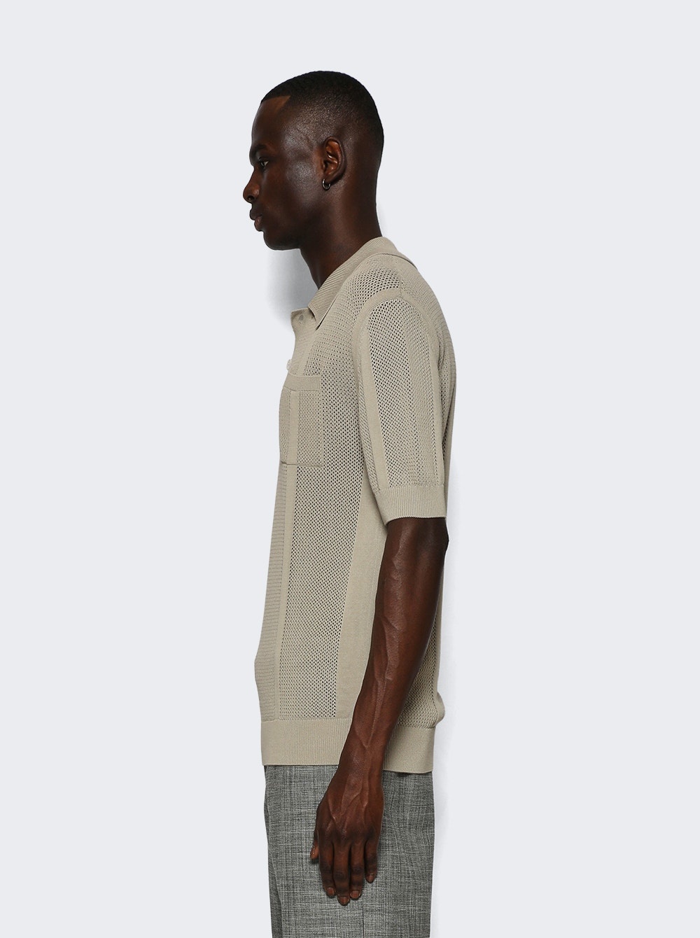 Openwork Knit Polo Shirt Lin Beige - 3
