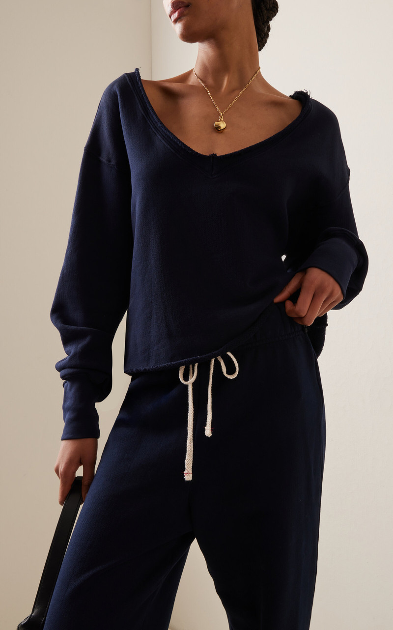 LES TIEN Veronica Off-The-Shoulder Cotton Sweatshirt navy outlook