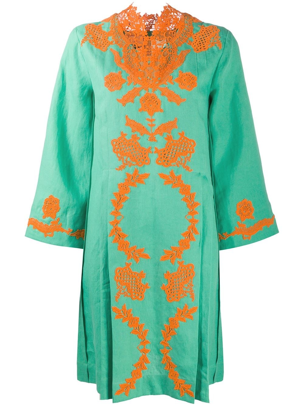 lace-embroidered linen dress - 1