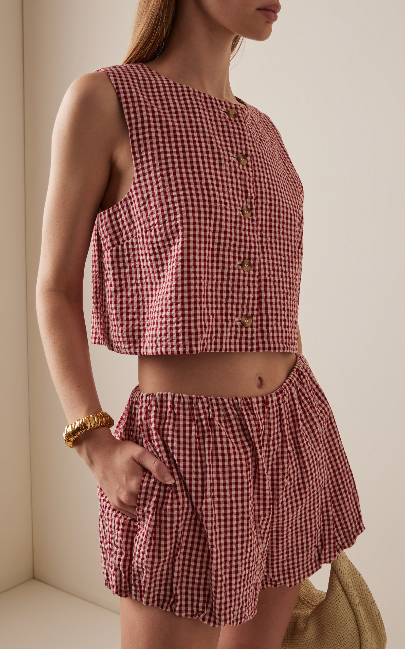 Rio Cropped Cotton Vest red - 2