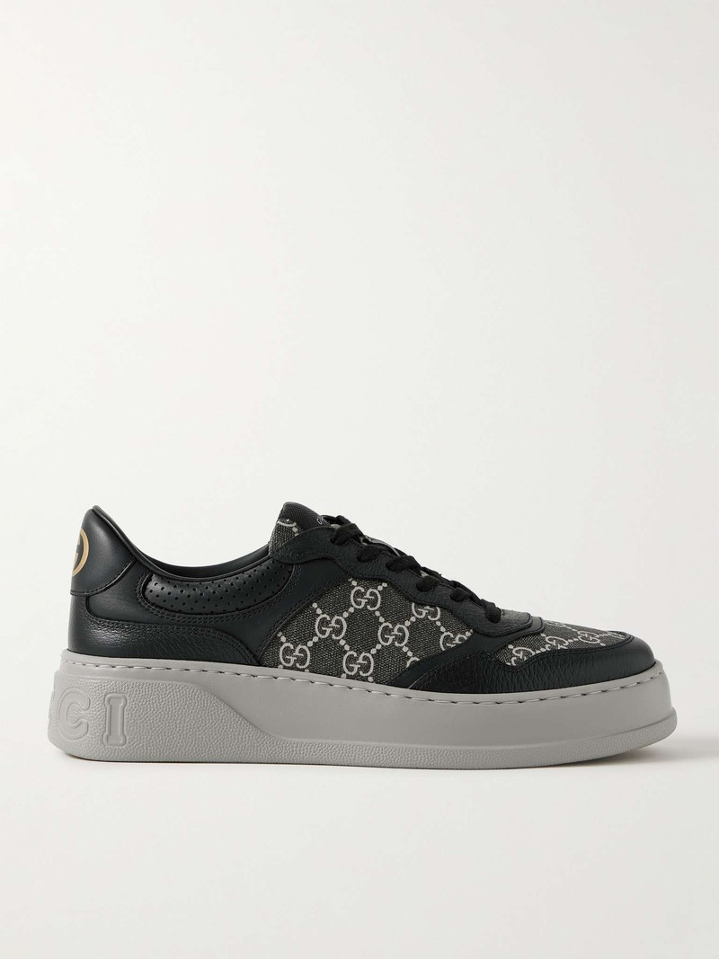 Monogrammed Coated-Canvas and Leather Sneakers - 1