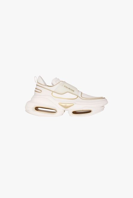 White and gold leather and neoprene B-Bold low-top sneakers - 1