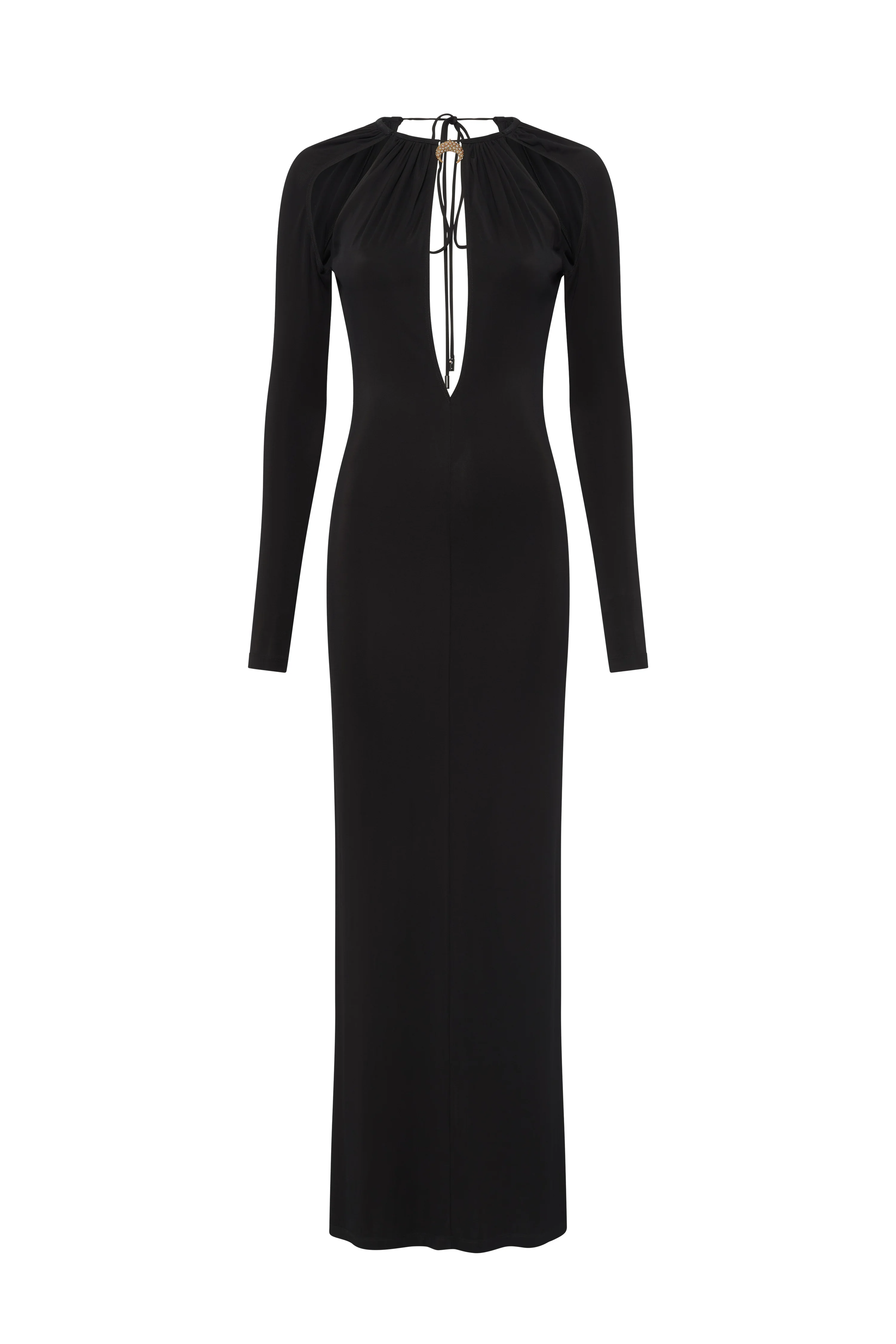 DRAPED JERSEY LS LONG DRESS - 1