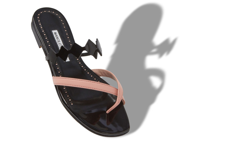 Manolo Blahnik Light Pink and Black Leather Flat Sandals outlook