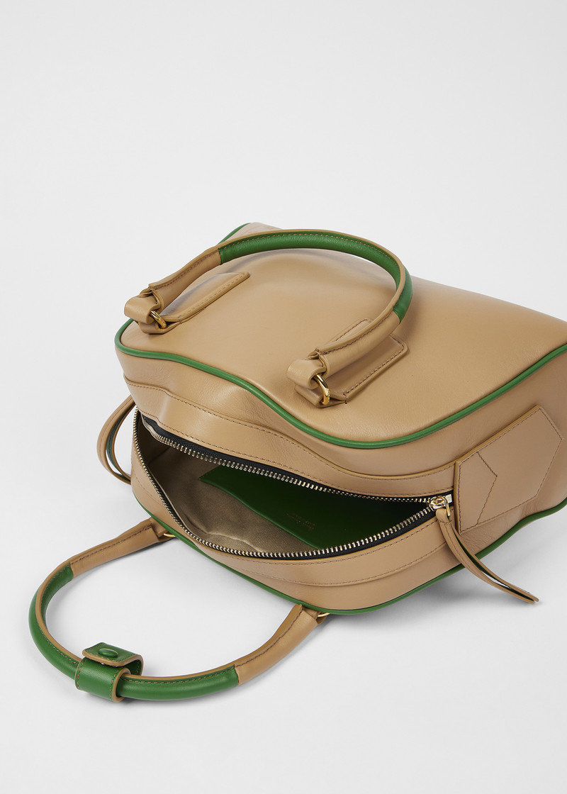 Women's Taupe Leather Contrasting Trim Top Handle Bag 7