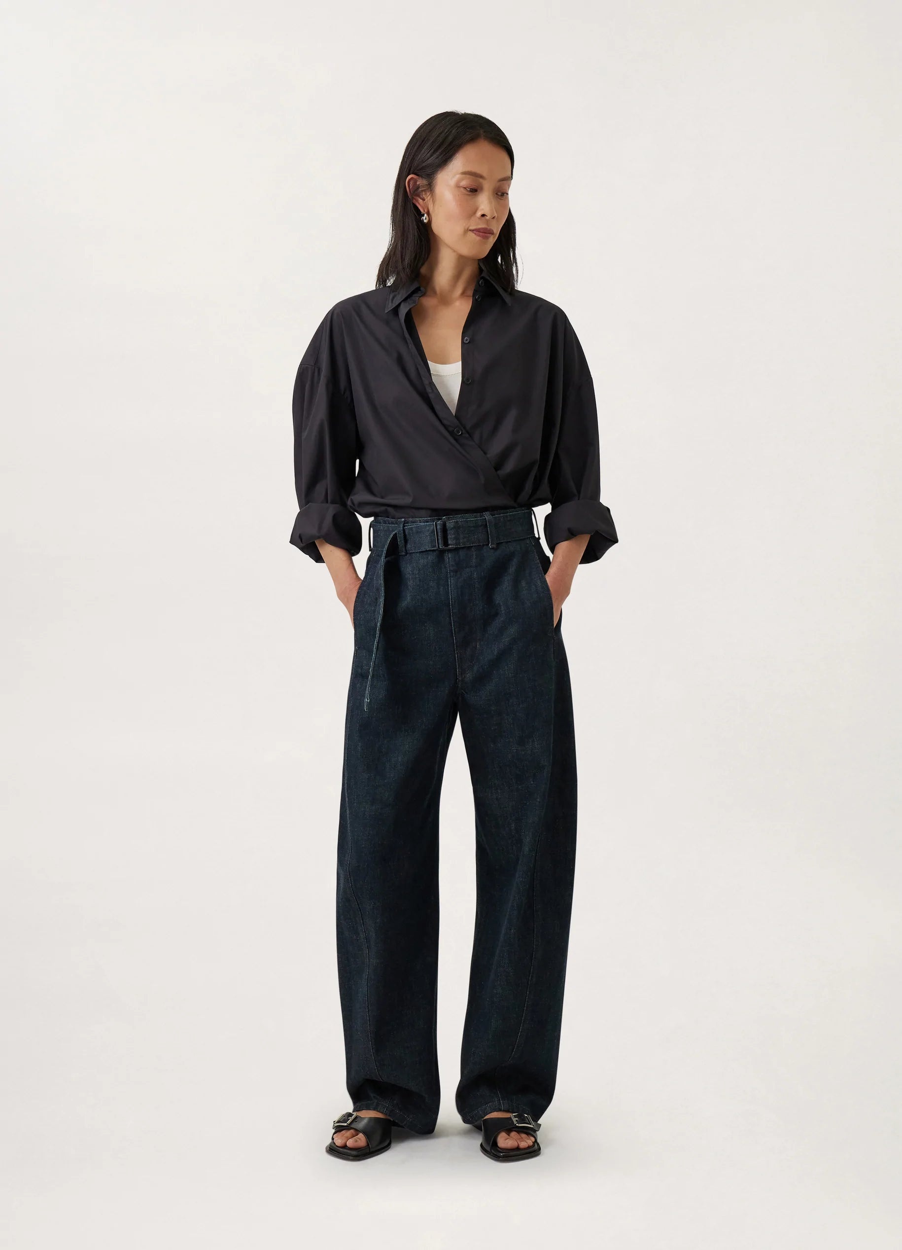 Lemaire TWISTED BELTED PANTS INDIGO DENIM | REVERSIBLE