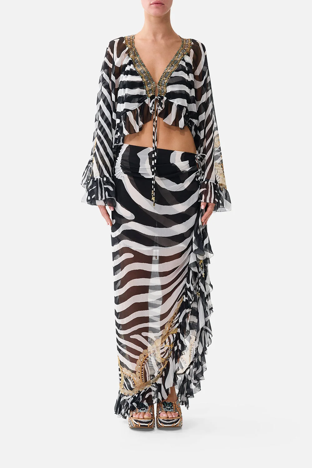 RELAXED WRAP TIE SKIRT WITH RUFFLE ZIG ZAG ZOO - 1
