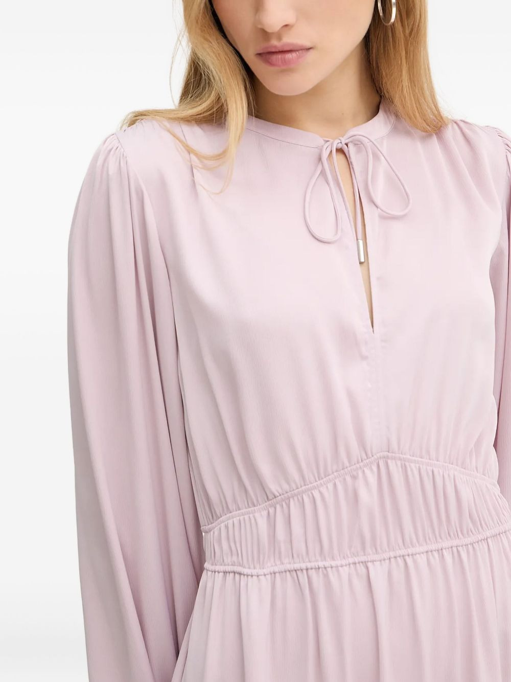 tie-neck smocked midi dress - 4