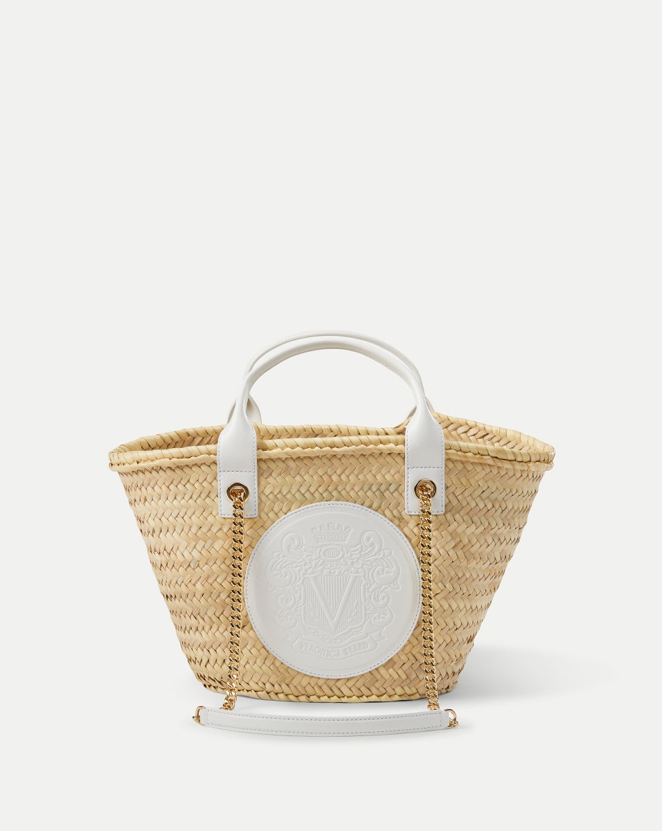 SMALL RAFFIA CREST MARKET TOTE - 1