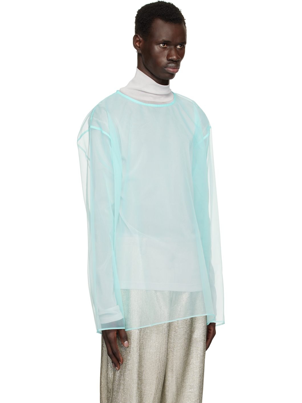 Blue Sheer Crew Neck Top - 2