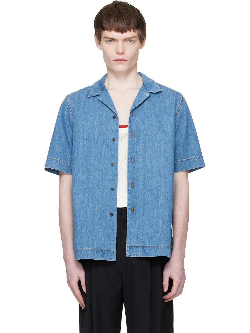 Blue Short-Sleeve Denim Shirt - 1