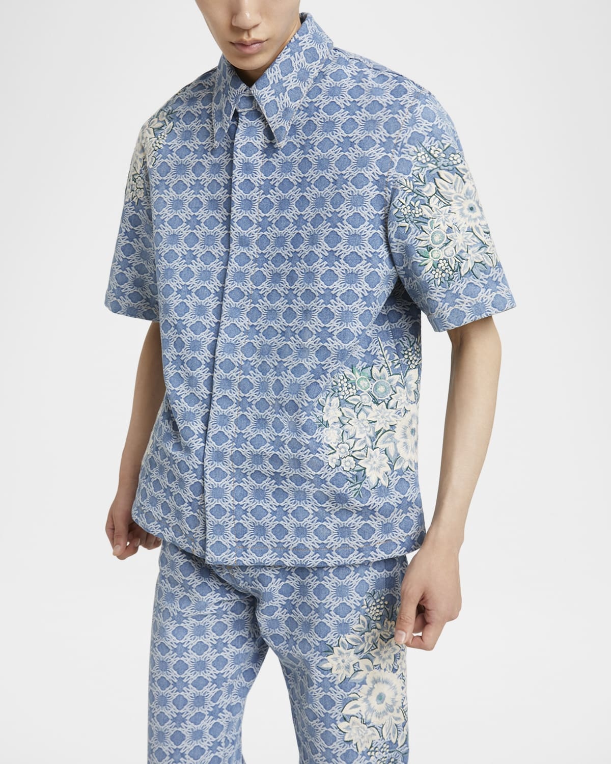 Men's Floral Embroidered Sport Shirt - 4