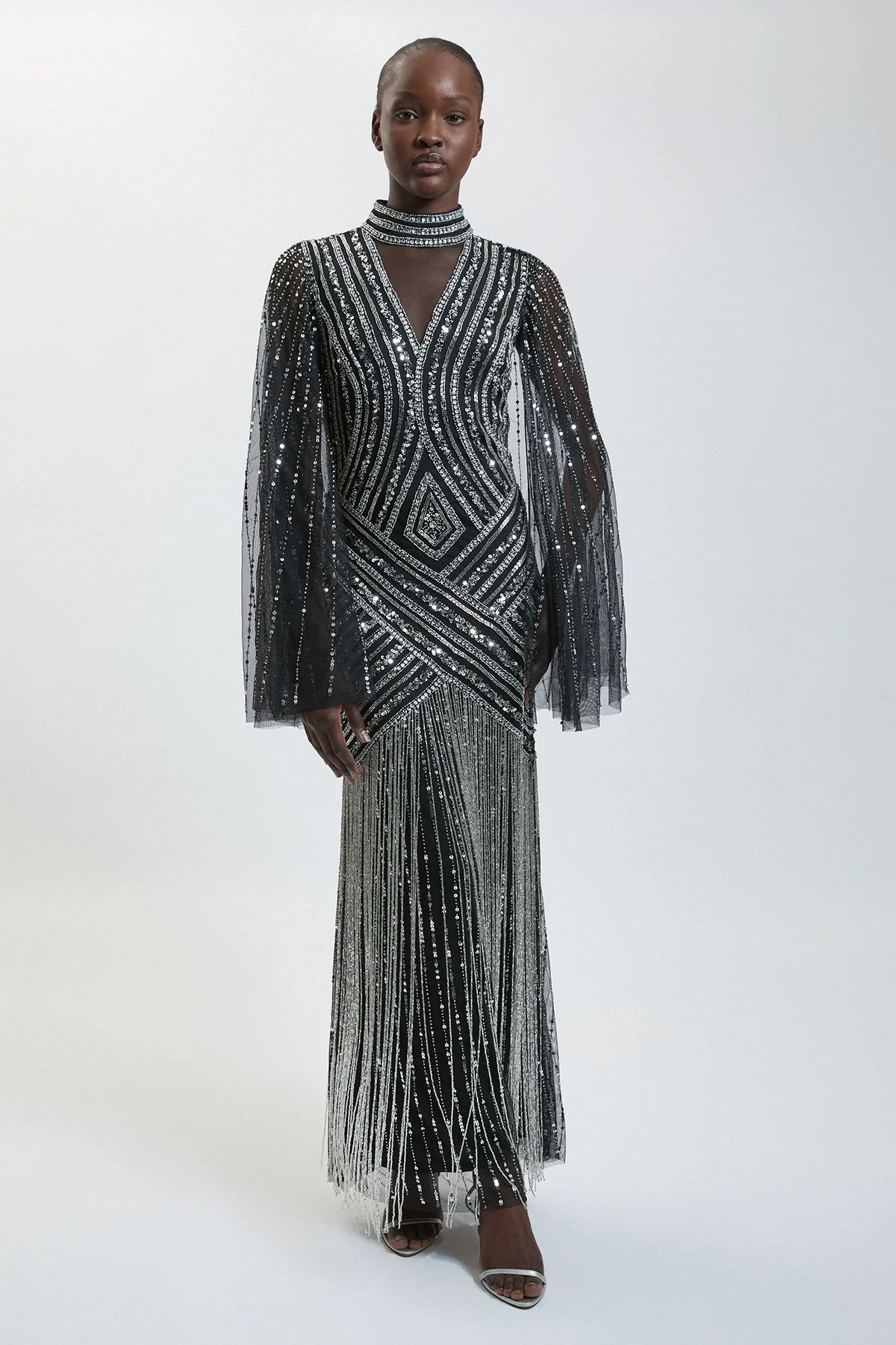 Petite Embellished Woven Maxi Dress With Cape Sleeve - 1