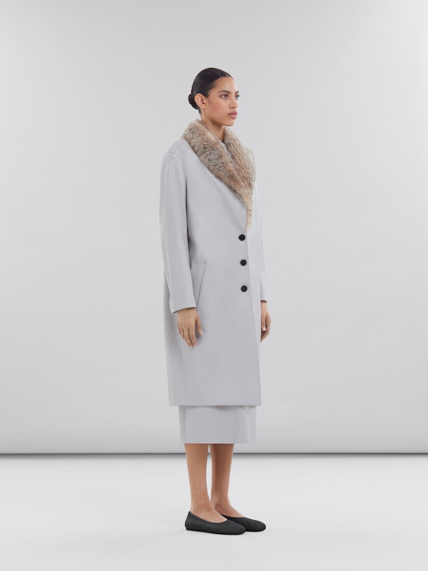 GREY NAPPA COAT WITH SHEARLING COLLAR - 4