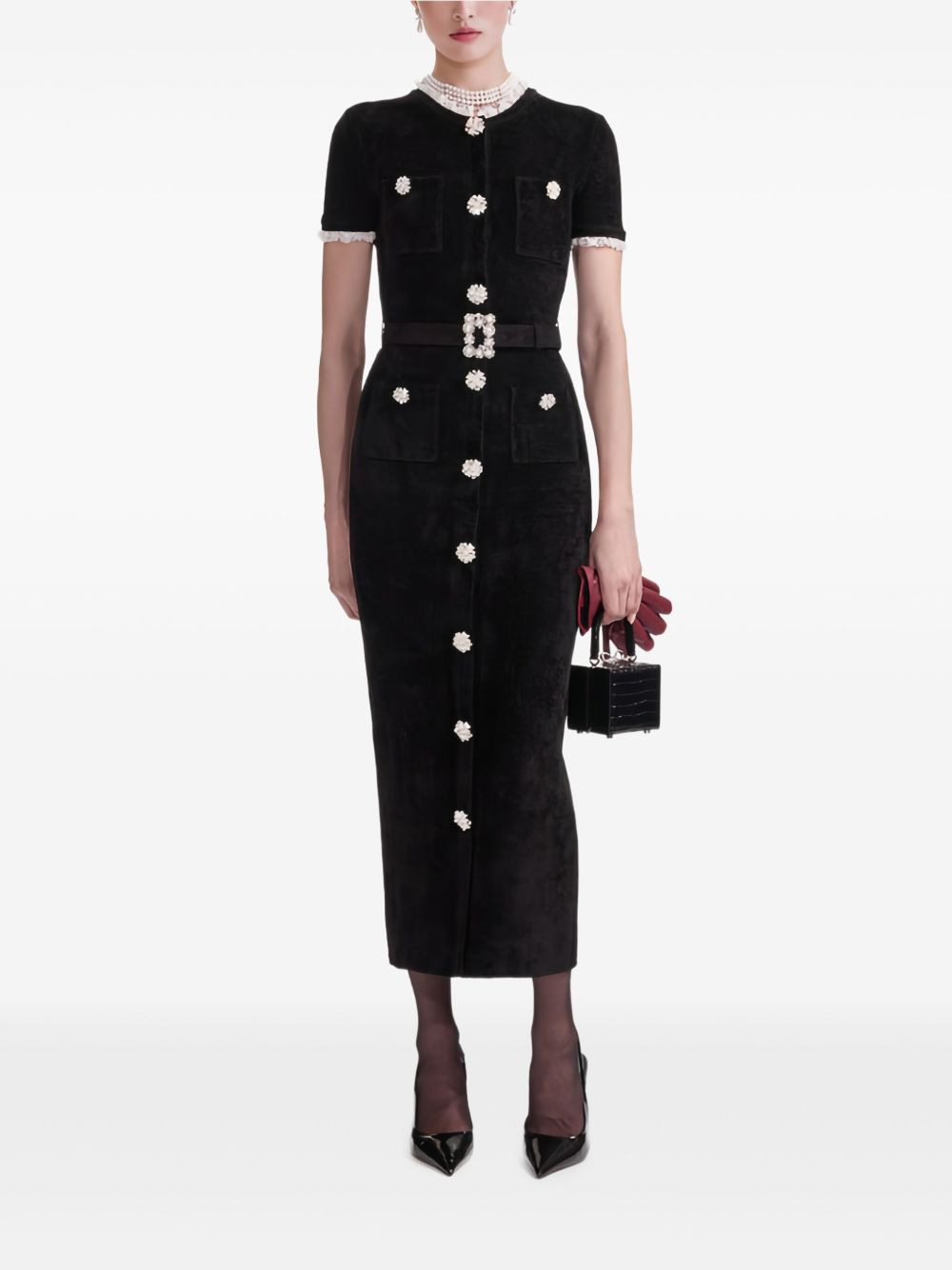 embellished button dress - 1