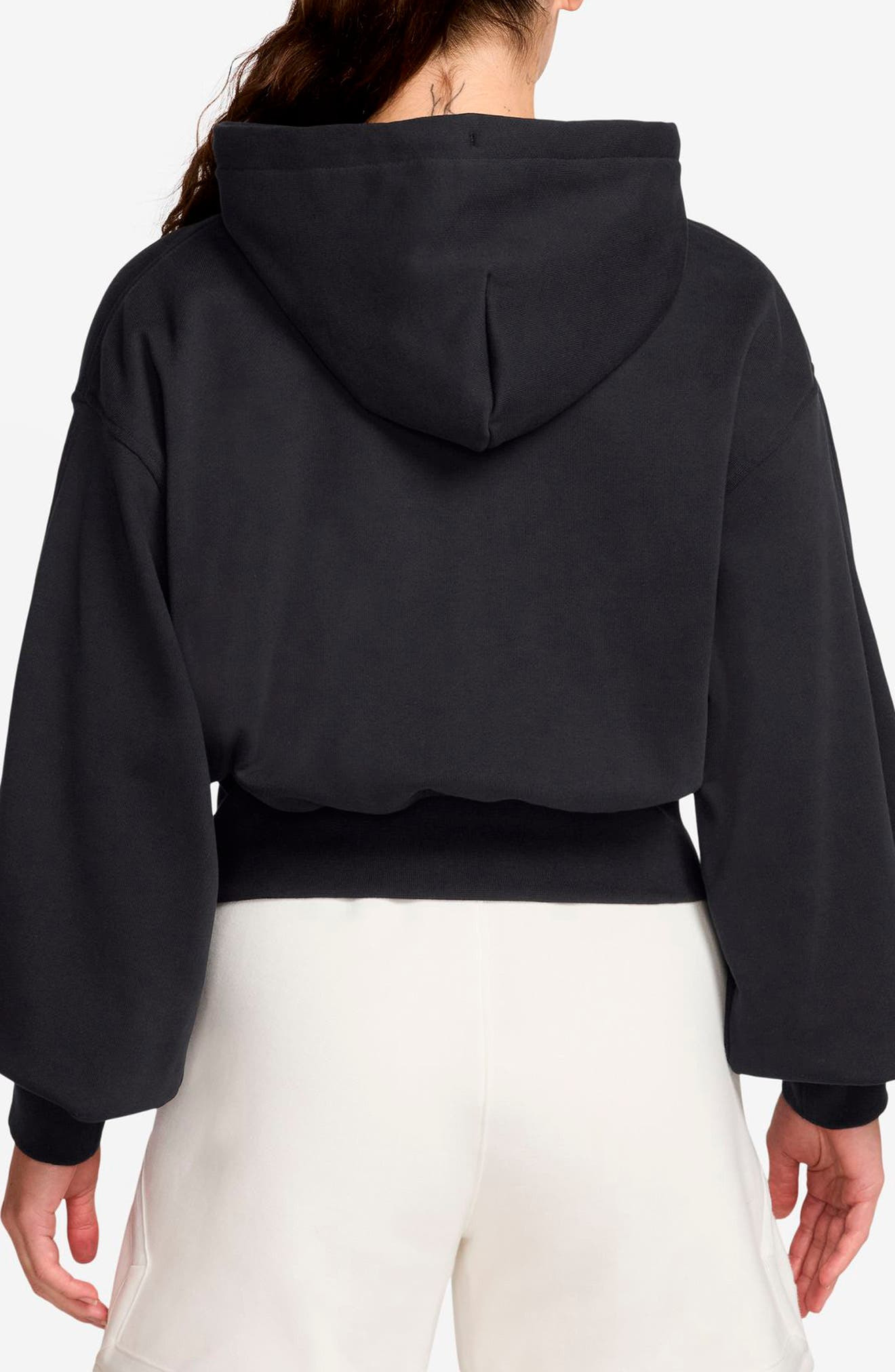 Jordan Flight Fleece Crop Hoodie in Black/Dark Smoke Grey at Nordstrom - 2