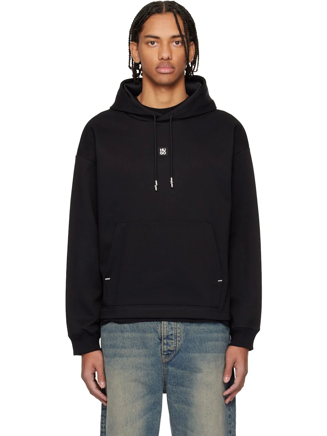 Black Relaxed Fit Stacked-Logo Hoodie - 1