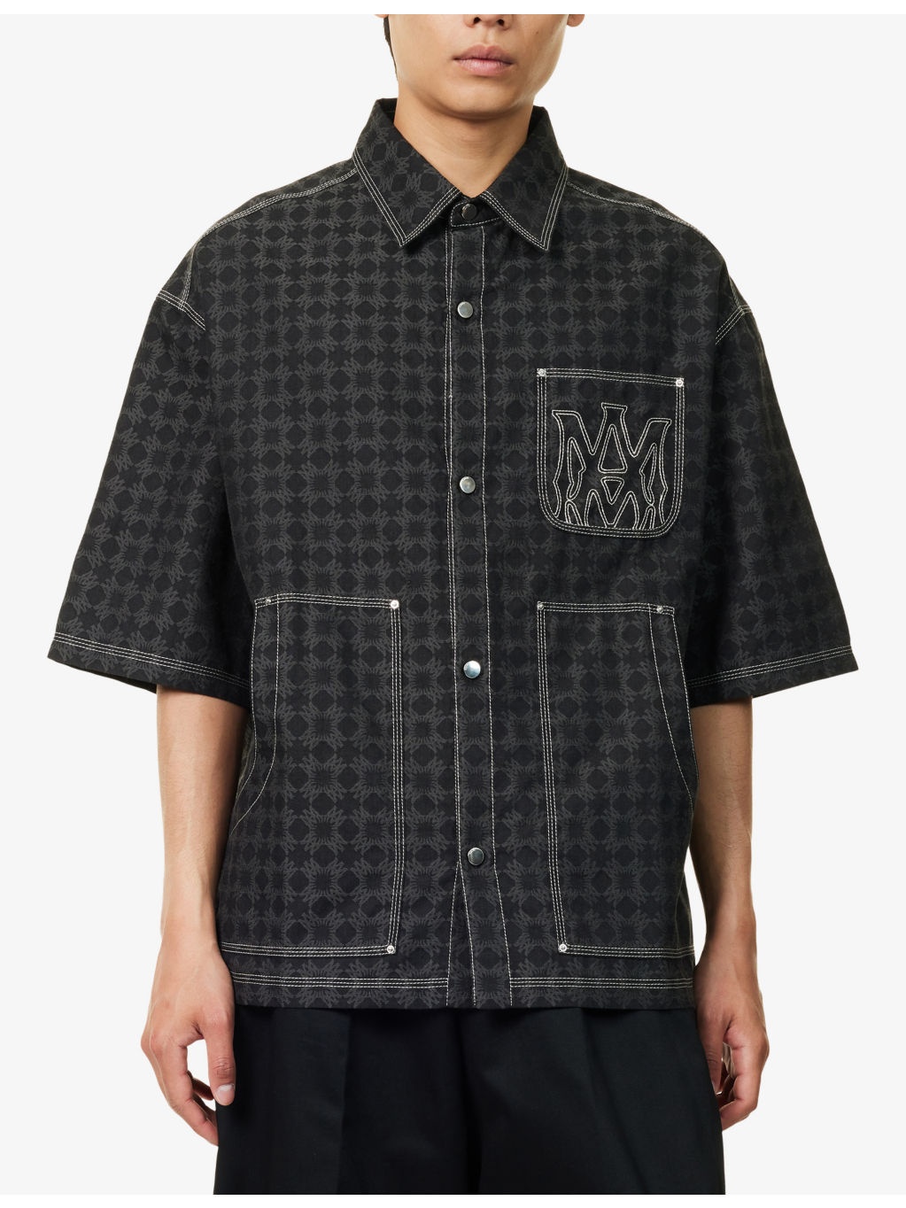 Relaxed-Fit Quad-Pattern Cotton-And-Linen Blend Shirt - 3