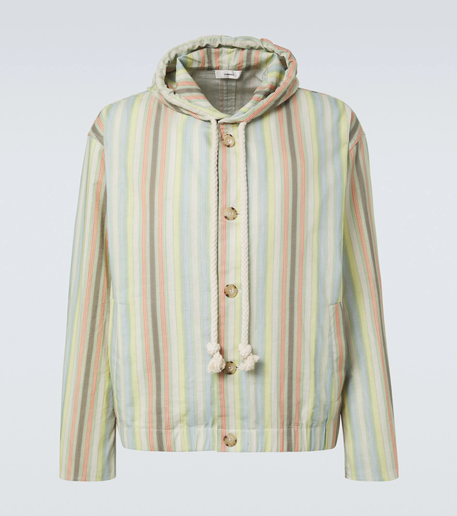Striped hooded hemp and cotton jacket - 1