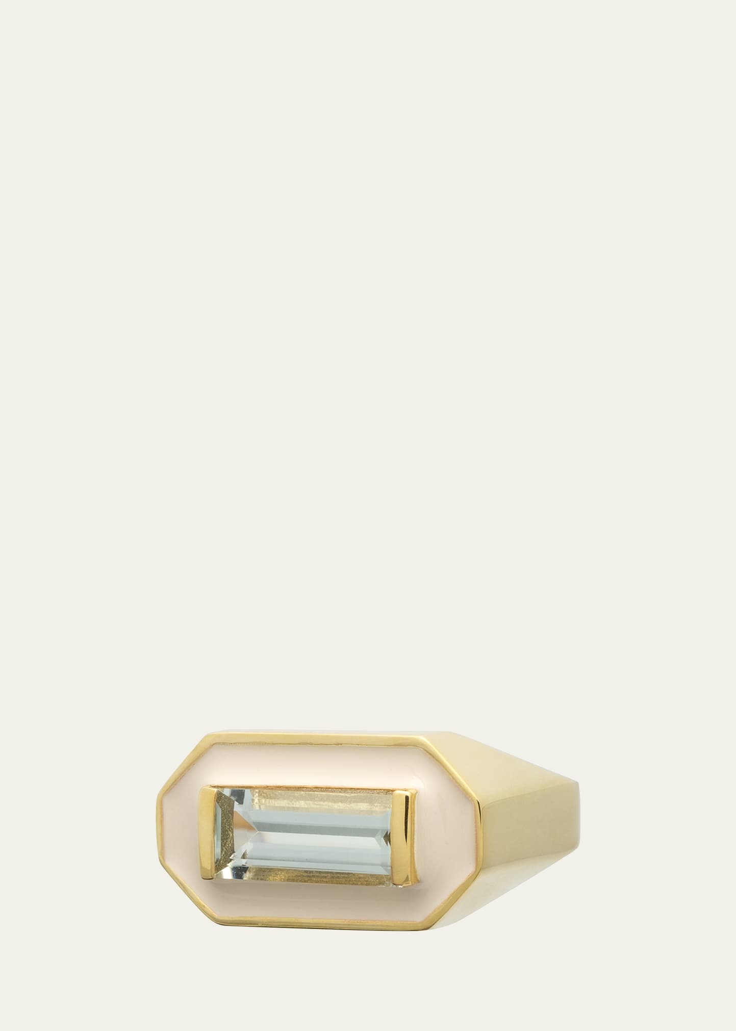 Deco Maxi Baguette Ring with Green Amethyst and White Enamel - 1