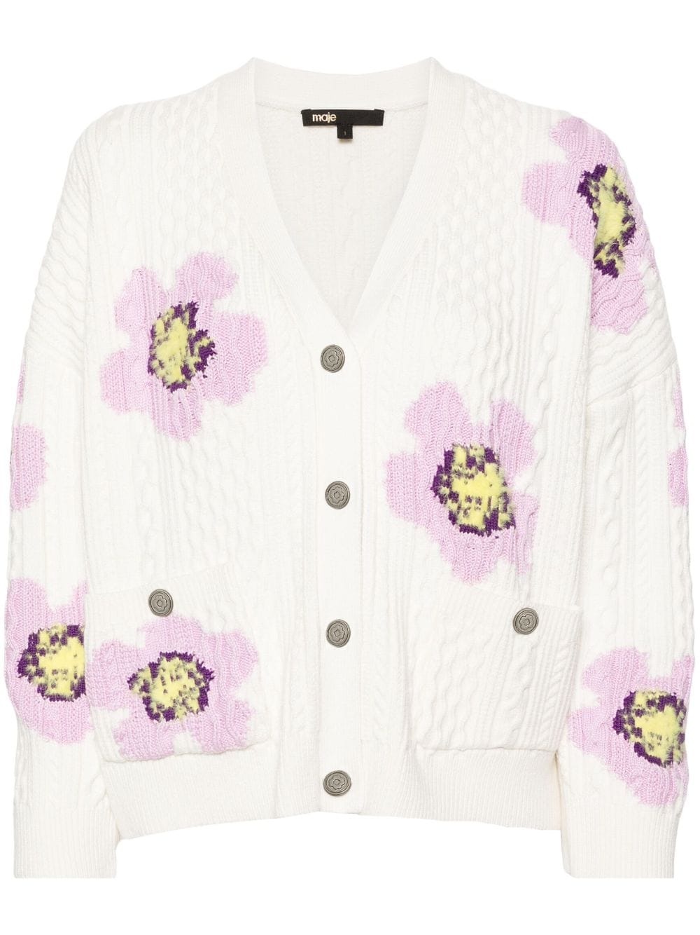 floral-intarsia cable-knit cardigan - 1