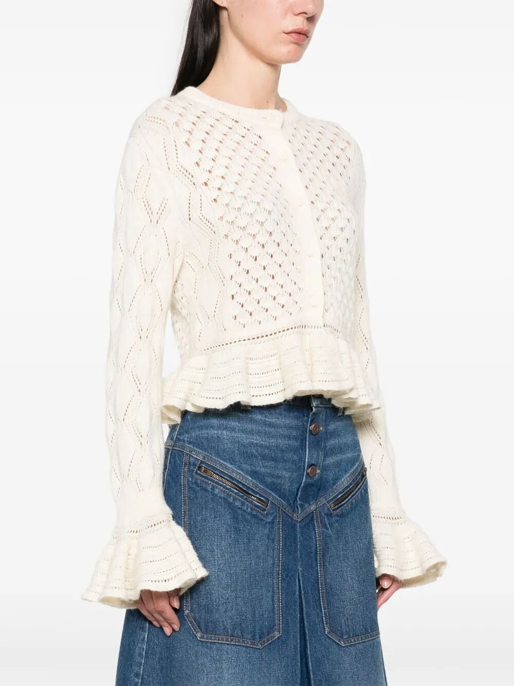 Cotton, Alpaca And Silk Knit Ruffled And Cropped Cardigan - 4