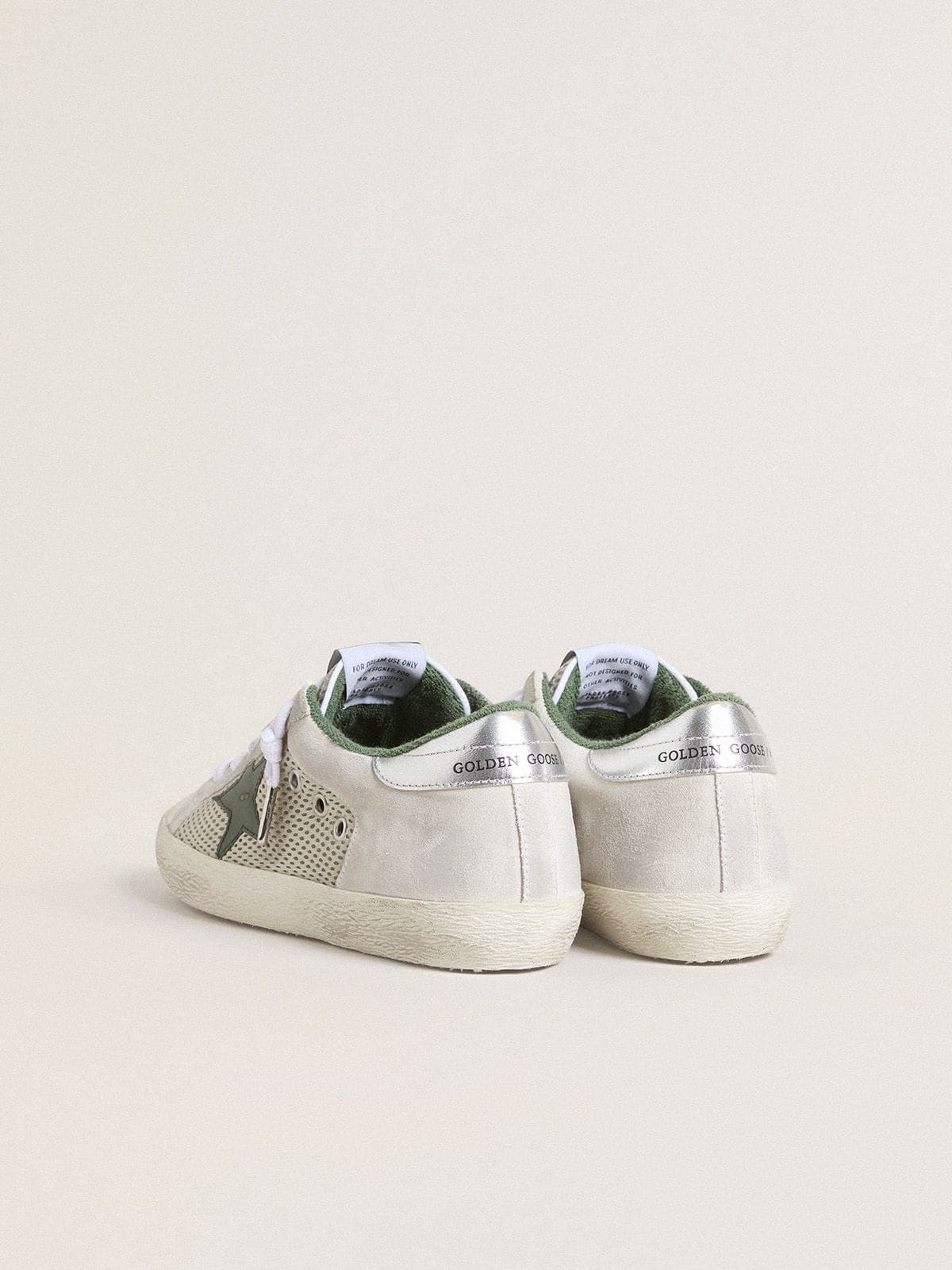 Women’s Super-Star in white suede and mesh with green leather star and silver foiled leather heel ta - 4