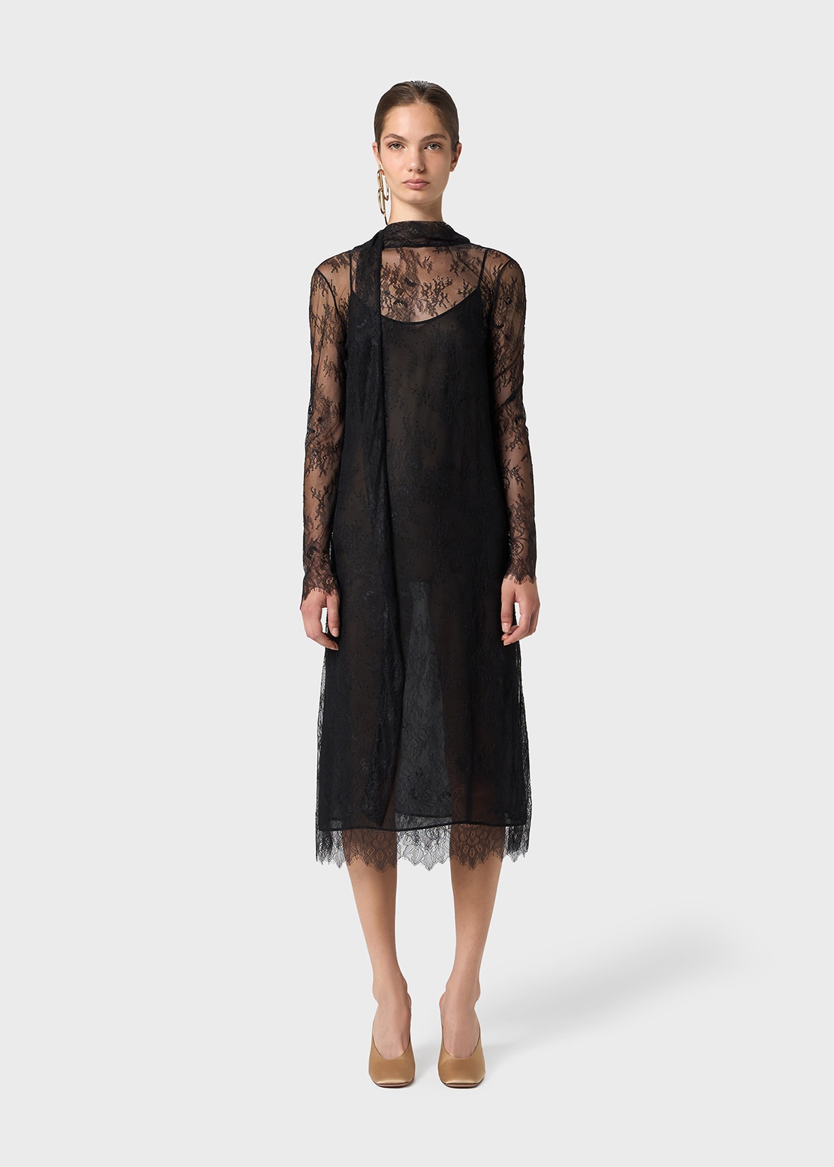 MIDI DRESS IN CHANTILLY LACE WITH SCARF - 3