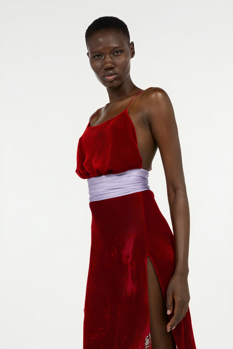 Long Dark Red Dress With Marine Print 5