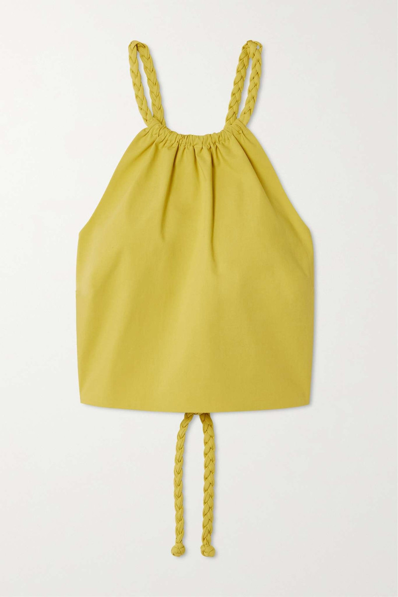 Cropped lace-up cotton-blend poplin top 1
