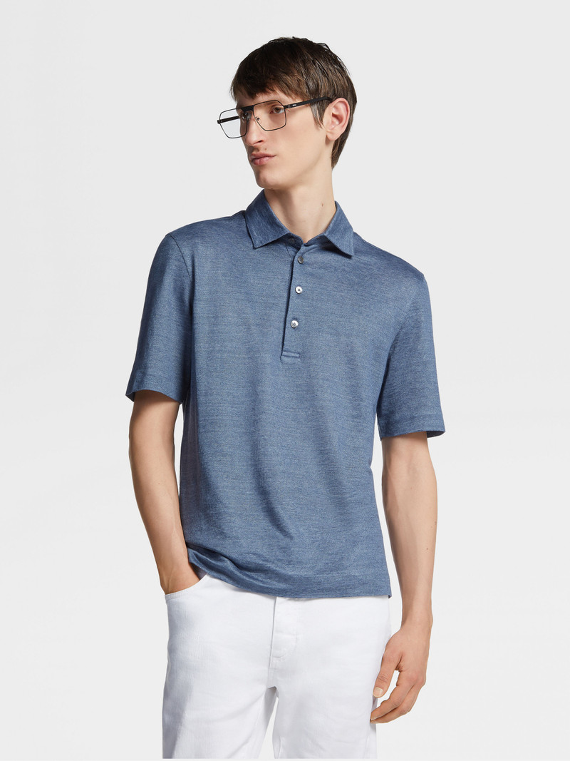 AVIO BLUE LINEN POLO SHIRT 5