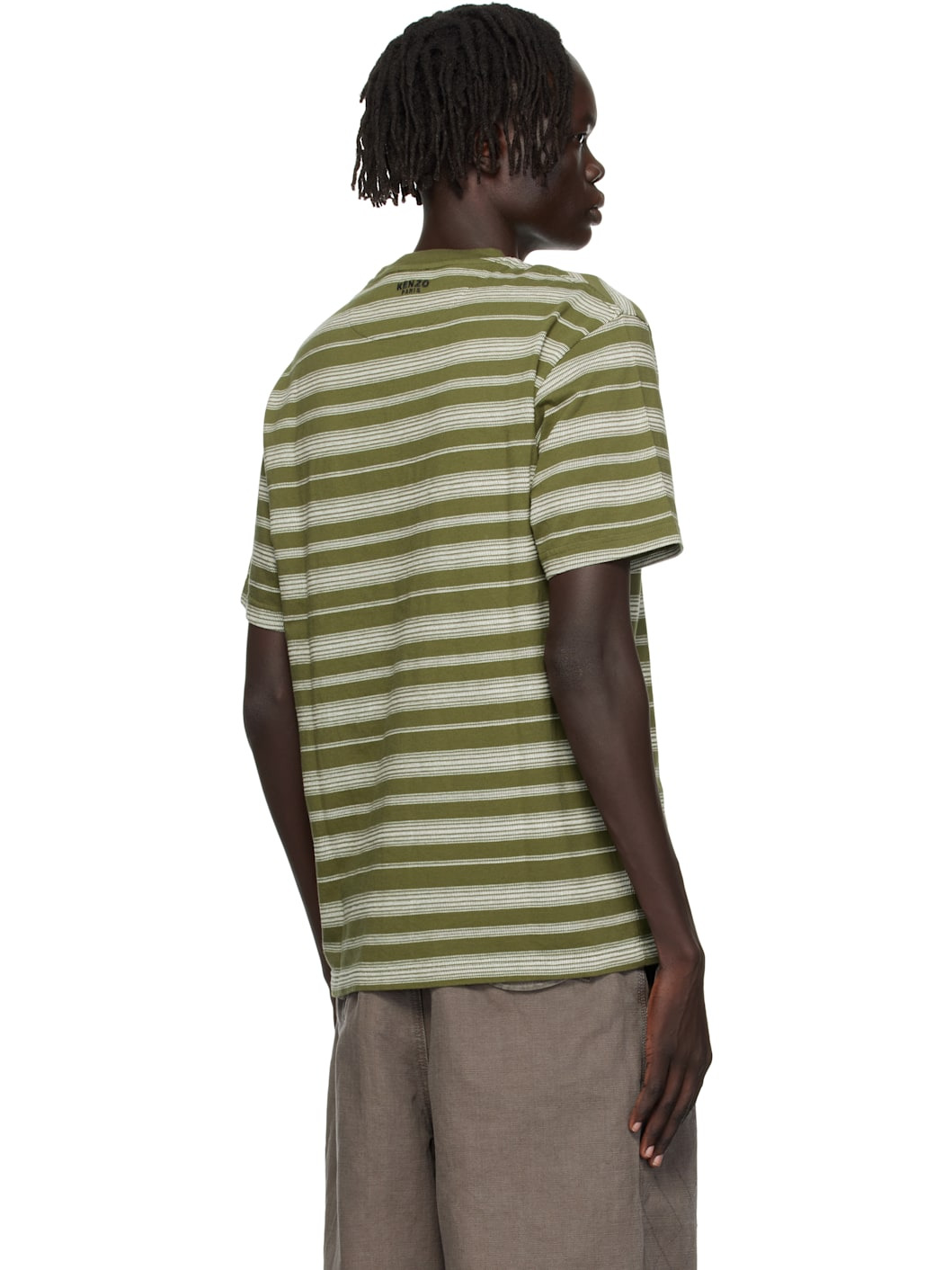 Khaki Kenzo Paris 'Boke Flower' Striped Embroidered T-shirt - 3