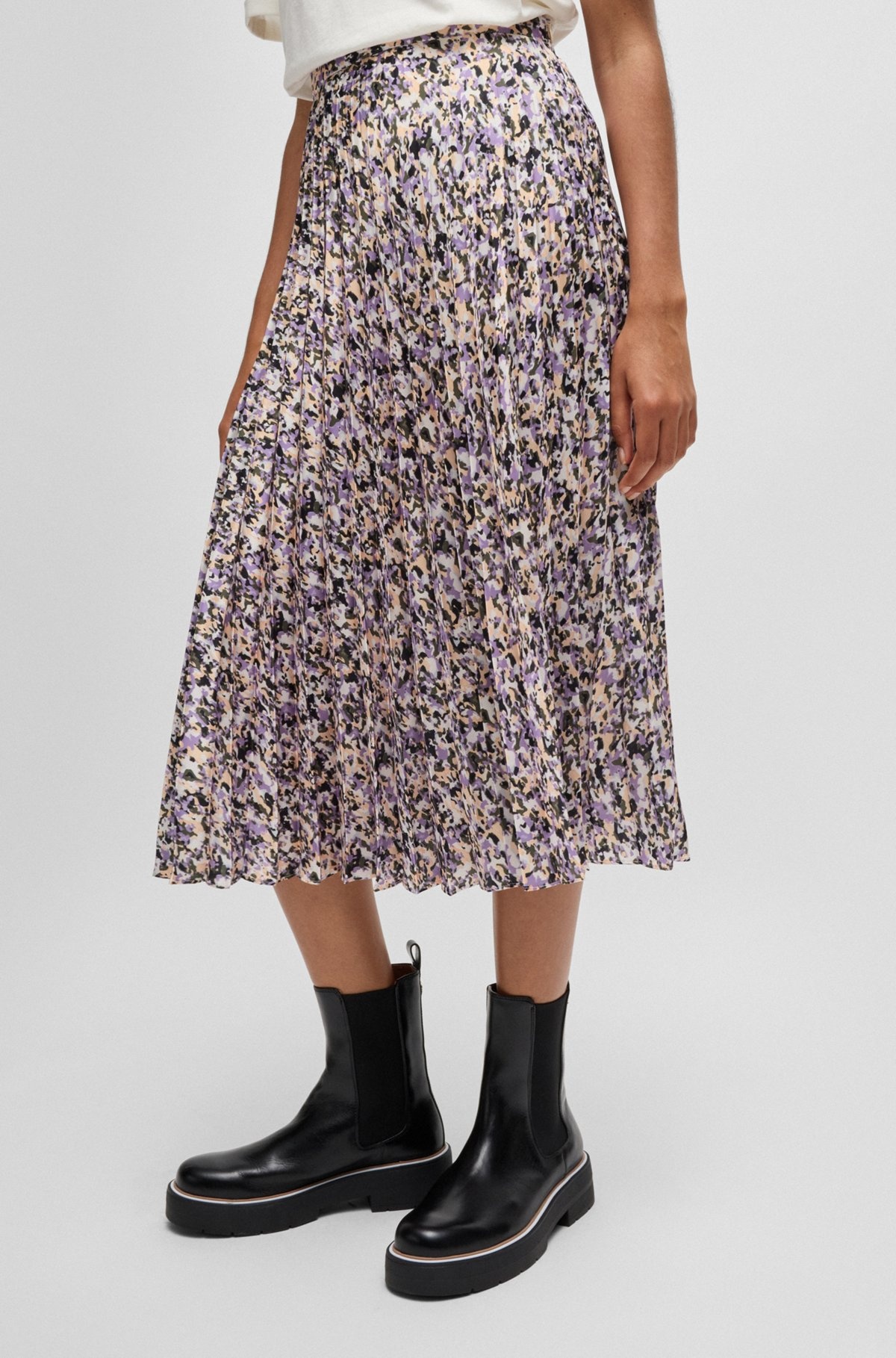MAXI SKIRT IN PRINTED PLISSÉ SATIN - 5
