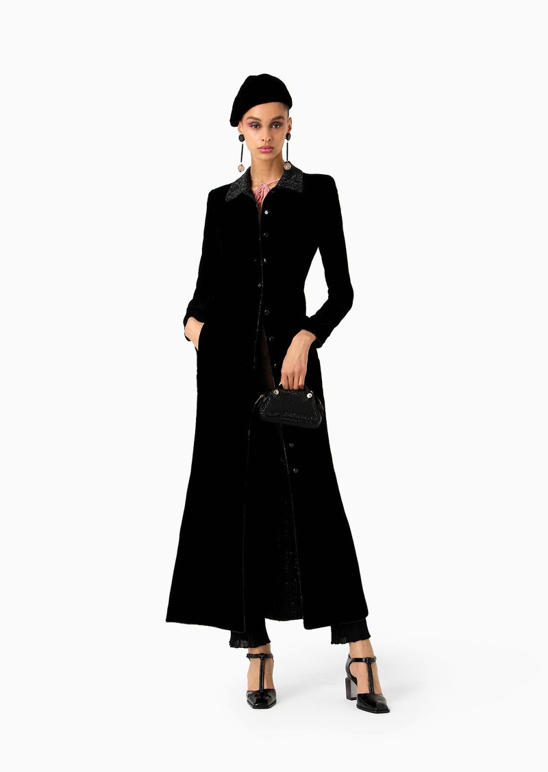 GIORGIO ARMANI Long, velvet single-breasted coat outlook