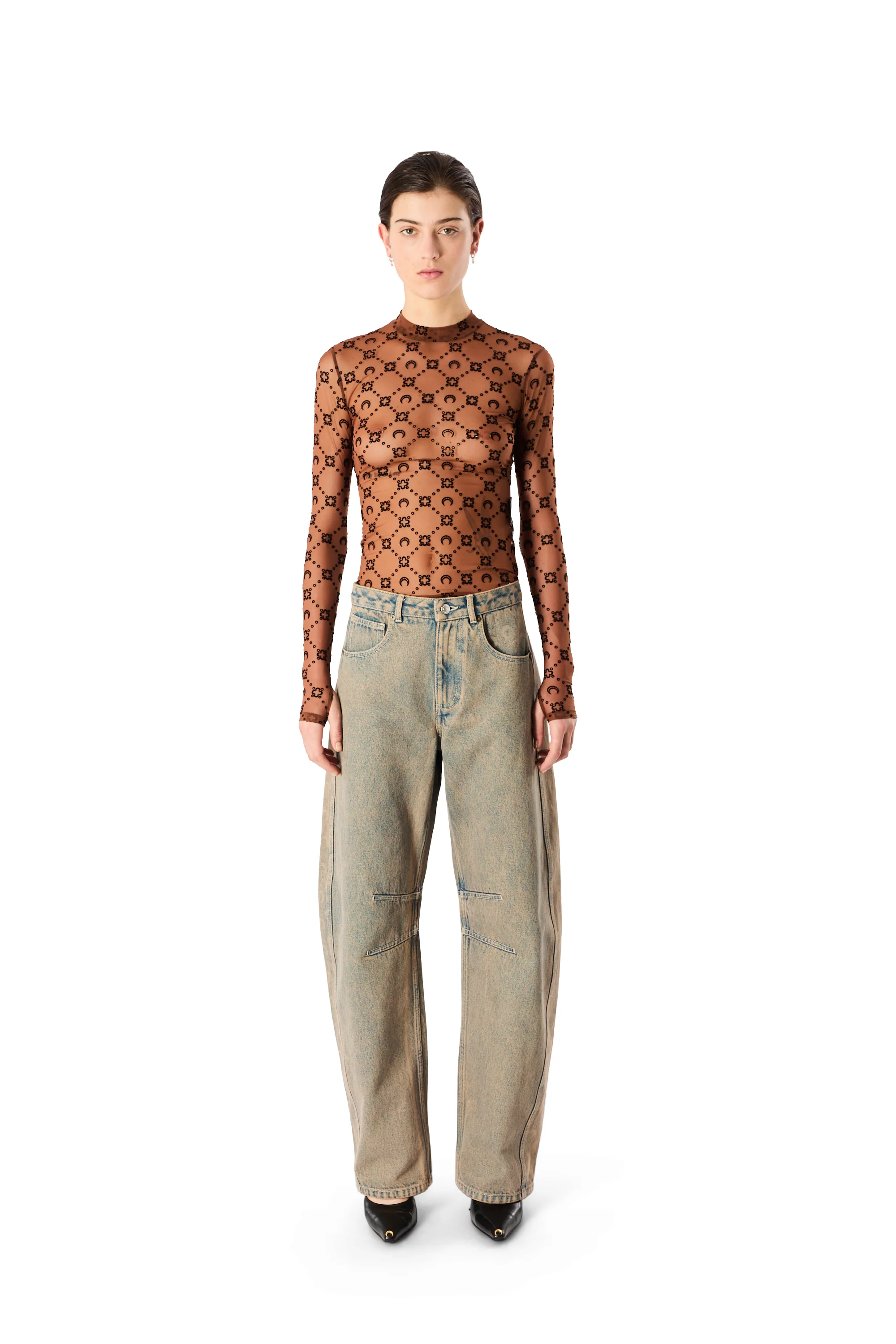 MOONOGRAM MESH FLOCK LONG SLEEVE HIGHNECK TOP - 1