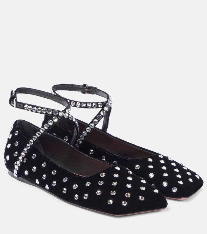 Ane Crystal lace-up velvet ballet flats - 1