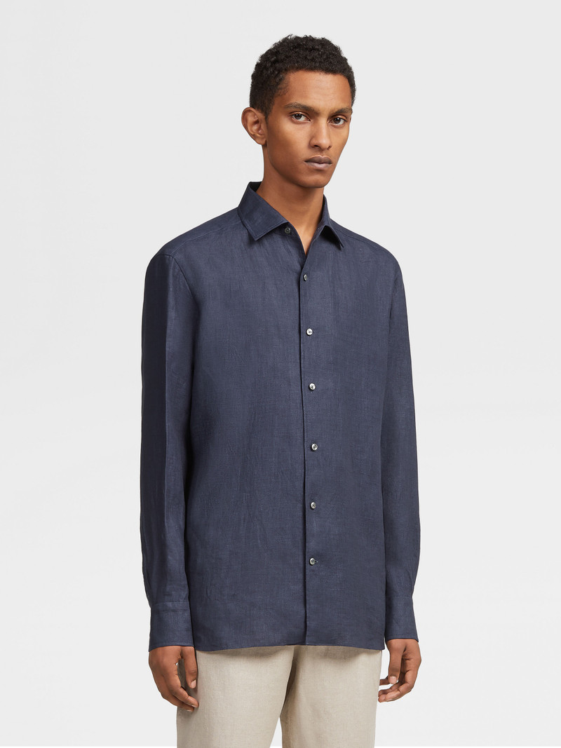 ZEGNA NAVY BLUE PURE LINEN LONG-SLEEVE SHIRT outlook