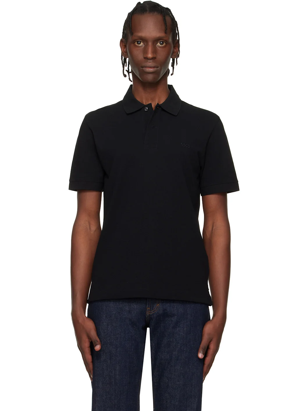 Black Pallas Cotton Piqué Embroidered Logo Polo - 1