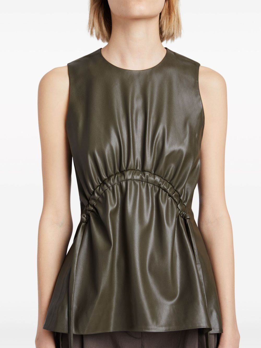 sleeveless faux-leather top - 5