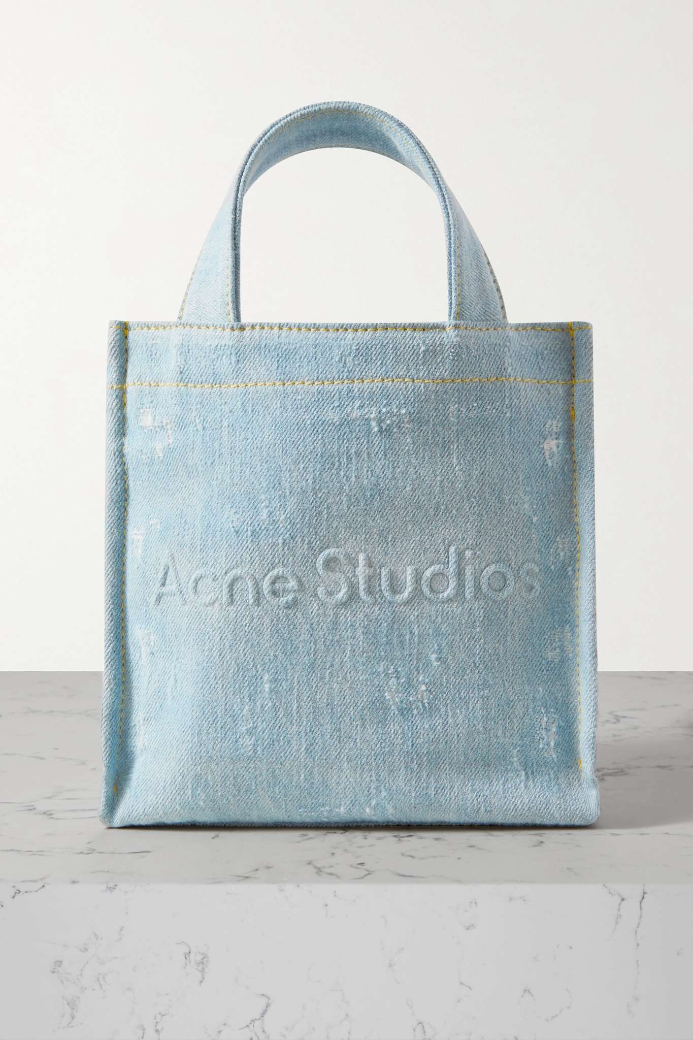 Mini embossed distressed denim tote - 1